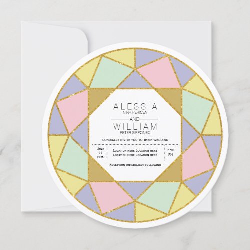 Modern abstract geometric diamond jewel wedding invitation