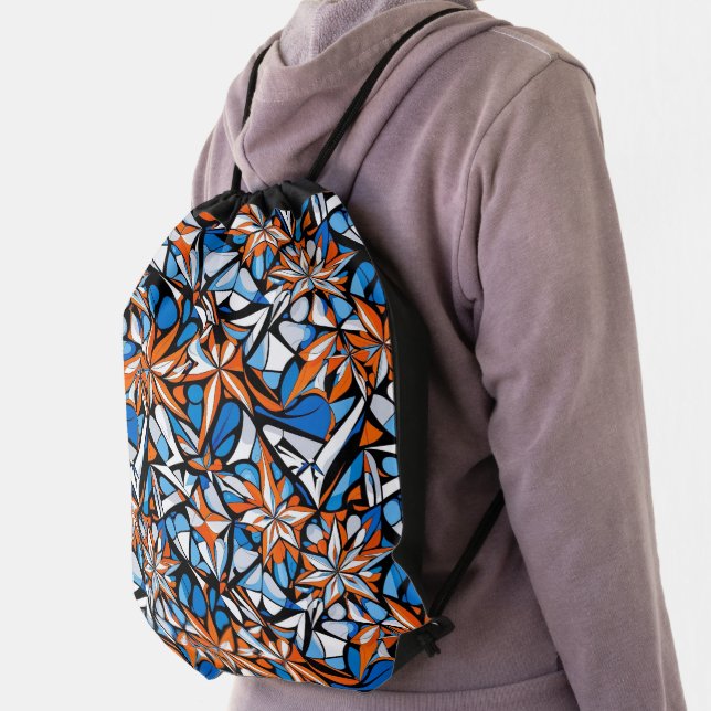 Modern abstract geometric digital pattern 50 drawstring bag (Insitu)