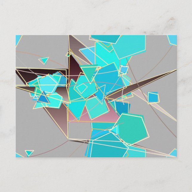 Modern Abstract - Geometric, Grey and Turquoise Postcard (Front)