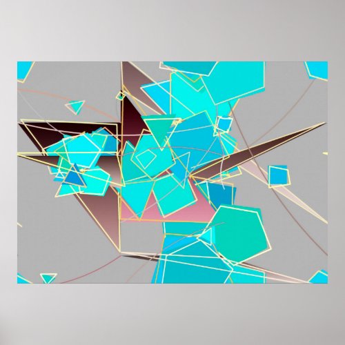 Modern Abstract _ Geometric Grey and Turquoise Poster