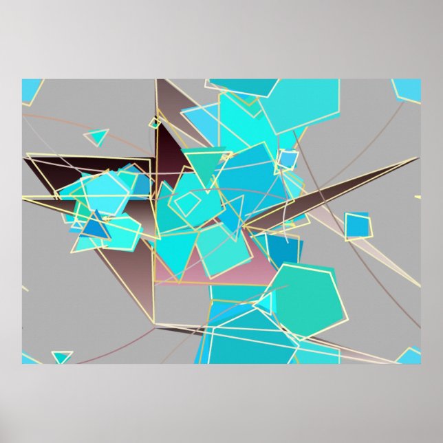 Modern Abstract - Geometric, Grey and Turquoise Poster (Front)