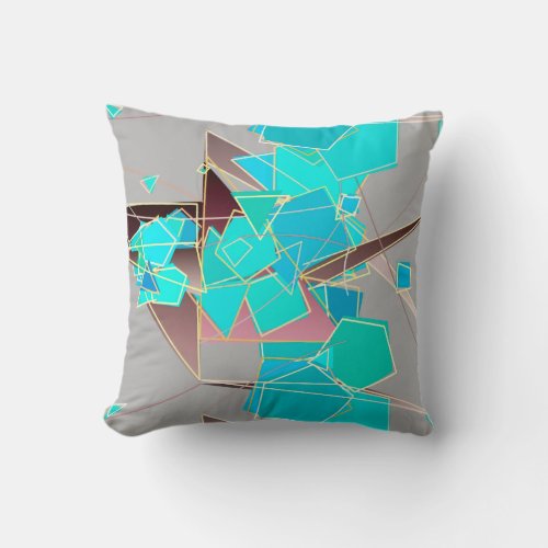 Modern Abstract _ Geometric Grey and Turquoise Throw Pillow