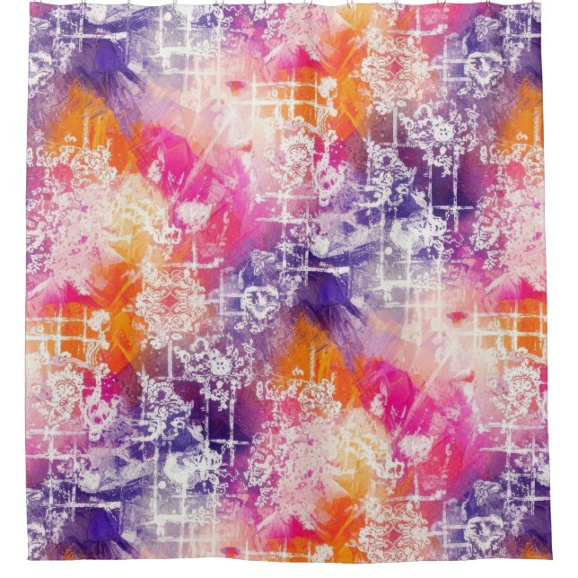 Modern Abstract Geometric Grid Pattern Shower Curtain (Front)