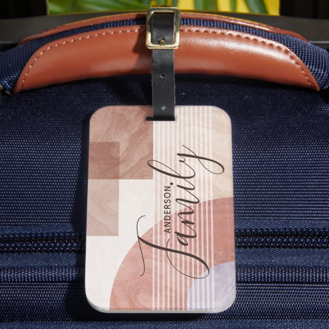 Modern Abstract Geometric Marble Custom Family Luggage Tag (Front Insitu 2)
