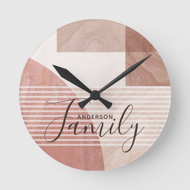Modern Abstract Geometric Marble Custom Family Round Clock (Front)