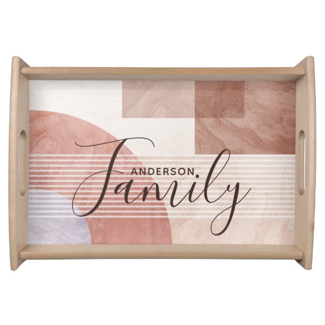 Modern Abstract Geometric Marble Custom Family Serving Tray (Front)
