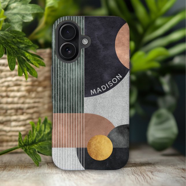 Modern Abstract Geometric Marble Custom Name Case-Mate iPhone Case (Creator Uploaded)