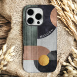 Modern Abstract Geometric Marble Custom Name iPhone 16 Pro Case<br><div class="desc">Modern Abstract Geometric Marble Custom Name iPhone 16 Pro Cases features black,  rose gold and gold watercolor geometric shapes on a gray marble background with stripes and your personalized name in modern white script. Personalize by editing the text in the text box provided. Designed by ©Evco Studio www.zazzle.com/store/evcostudio</div>