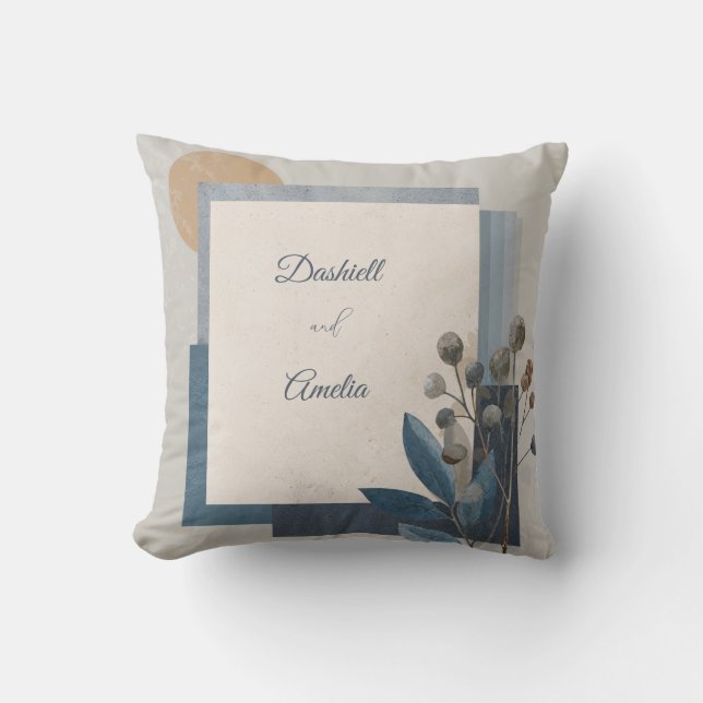 Modern Abstract Geometric Moon Botanical Texture Throw Pillow (Front)