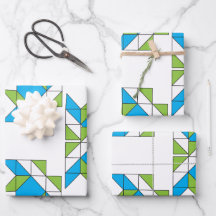 Modern Abstract Geometric Mosaic Pattern Blue Gree