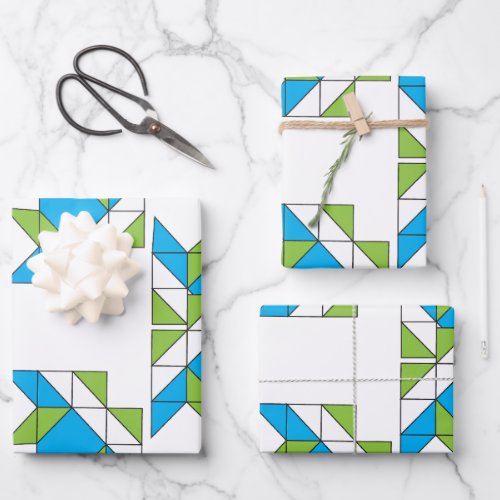 Modern Abstract Geometric Mosaic Pattern Blue Gree Wrapping Paper Sheets