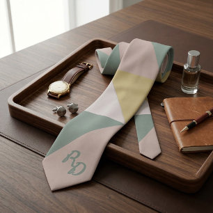 Modern Abstract Geometric Pastel Monogram Neck Tie