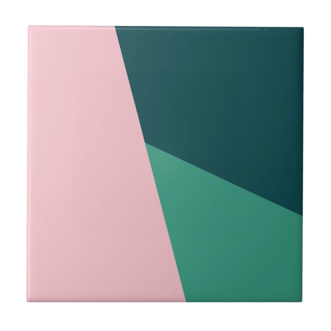 Modern abstract geometric pastel pink & green ceramic tile (Front)