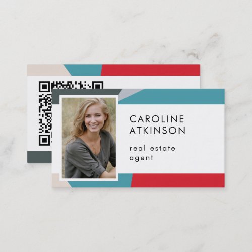 Modern Abstract Geometric Photo QR Code  Business Card