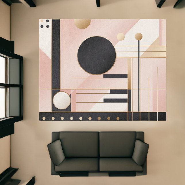 Modern Abstract Geometric Pink Black Gold Rug (Insitu (Indoor 1))
