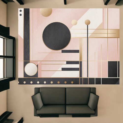Modern Abstract Geometric Pink Black Gold Rug