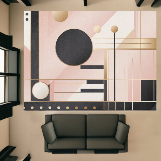 Modern Abstract Geometric Pink Black Gold Rug (Insitu (Indoor 1))