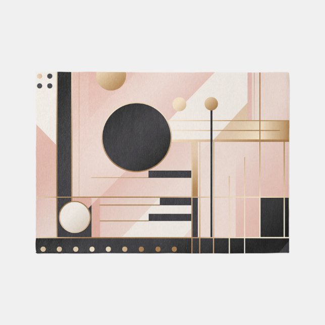 Modern Abstract Geometric Pink Black Gold Rug (Front)