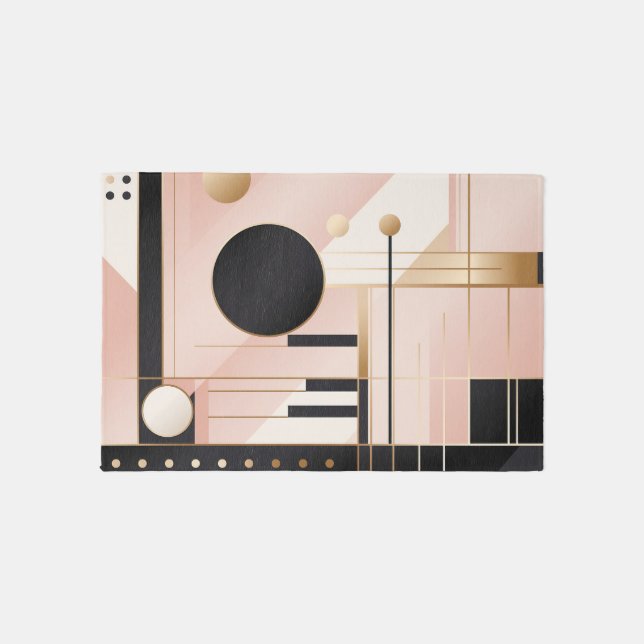Modern Abstract Geometric Pink Black Gold Rug (Front)