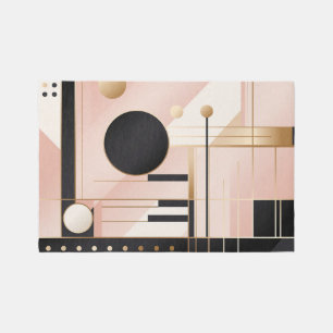Modern Abstract Geometric Pink Black Gold Rug