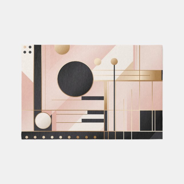 Modern Abstract Geometric Pink Black Gold Rug (Front)