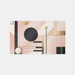 Modern Abstract Geometric Pink Black Gold Rug
