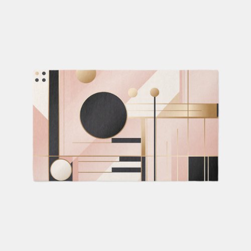 Modern Abstract Geometric Pink Black Gold Rug