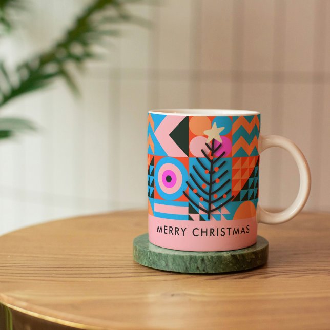 Modern Abstract Geometric Pinks Blues Christmas Coffee Mug (Creator Uploaded)