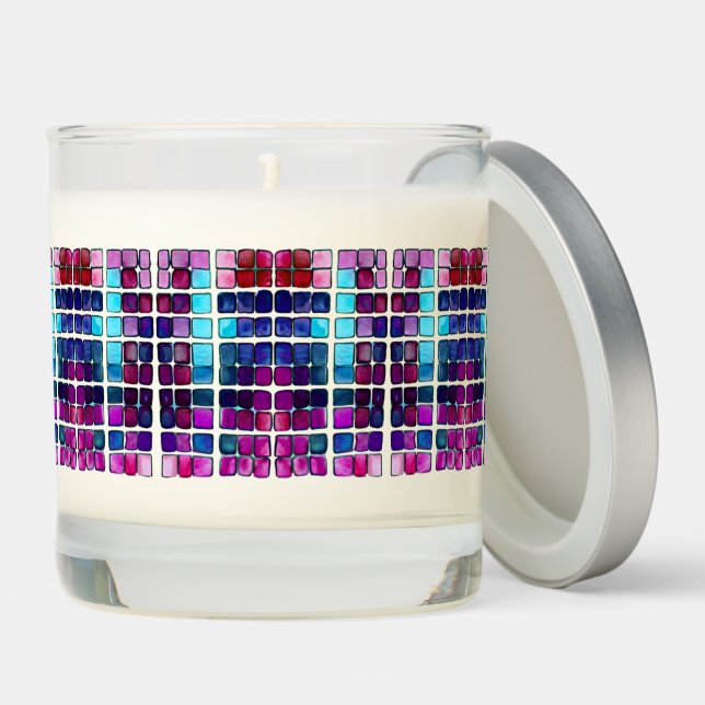 Modern Abstract Geometric Purple Blue Watercolor  Scented Candle (Lid)