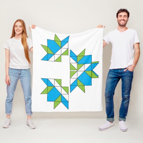 Modern Abstract Geometric Quilt Mosaic Blue Green Fleece Blanket