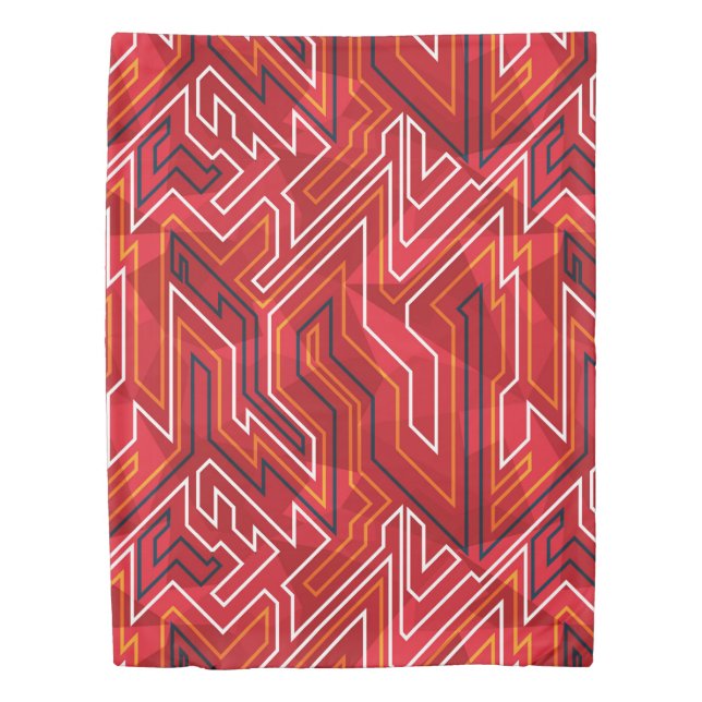 Modern Abstract Geometric Red Pattern Duvet Cover (Front)
