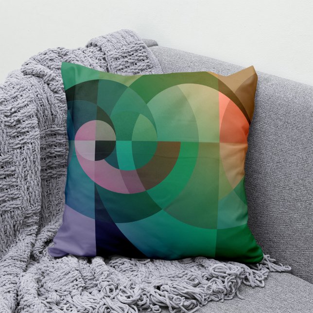Modern Abstract geometric Sea sunset Green pink Throw Pillow (Creator Uploaded)
