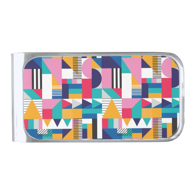 Modern Abstract Geometric Seamless Pattern Silver Finish Money Clip (Front)