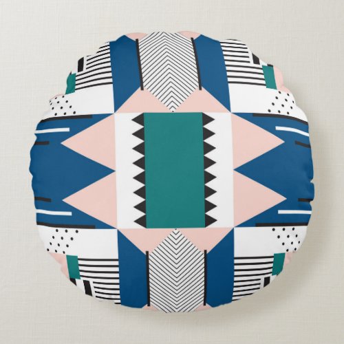Modern Abstract Geometric Seamless Style Round Pillow
