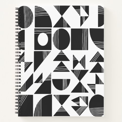 Modern Abstract Geometric Shapes  Black and White Notebook