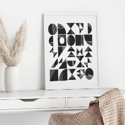 Modern Abstract Geometric Shapes | Black and White Poster