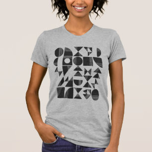 Modern Abstract Geometric Shapes   Black and White T-Shirt