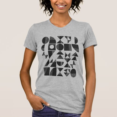 Modern Abstract Geometric Shapes  Black and White T_Shirt