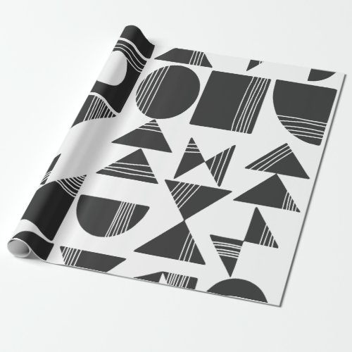 Modern Abstract Geometric Shapes  Black and White Wrapping Paper