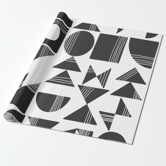 Modern Abstract Geometric Shapes | Black and White Wrapping Paper (Unrolled)