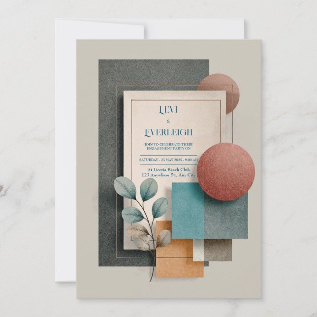 Modern Abstract Geometric Terracotta Wedding Invitation (Front)