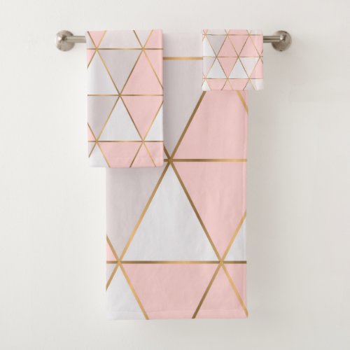 Modern Abstract Geometric Triangles Peach Gold Bath Towel Set