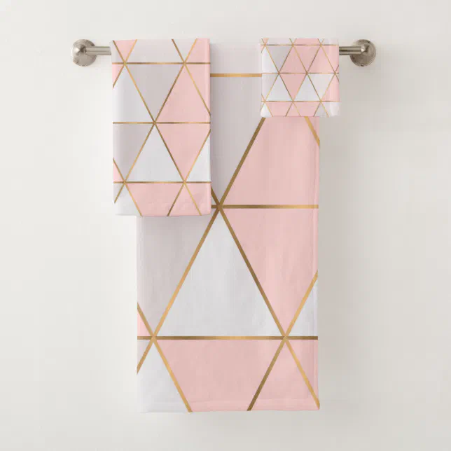 Modern Abstract Geometric Triangles Peach Gold Bath Towel Set | Zazzle