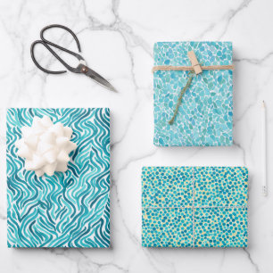 Modern Abstract Geometric Turquoise Watercolor  Wrapping Paper Sheets