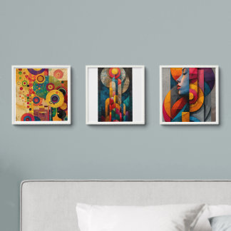 Modern Abstract Geometric Wall Art Set – Colorful Peel And Stick Photo Tile
