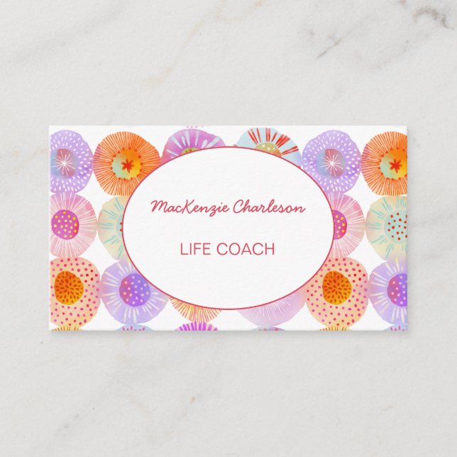 Modern Abstract Geometric Watercolor Circles Busin Business Card (Front)