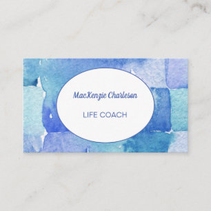 Modern Abstract Geometric Watercolor Pattern Blue  Business Card