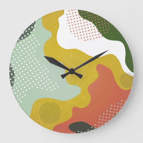 Modern Abstract Geometric Waves Composition Large Clock