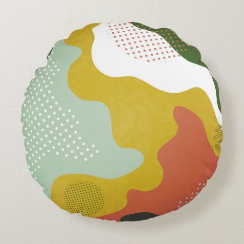 Modern Abstract Geometric Waves Composition Round Pillow