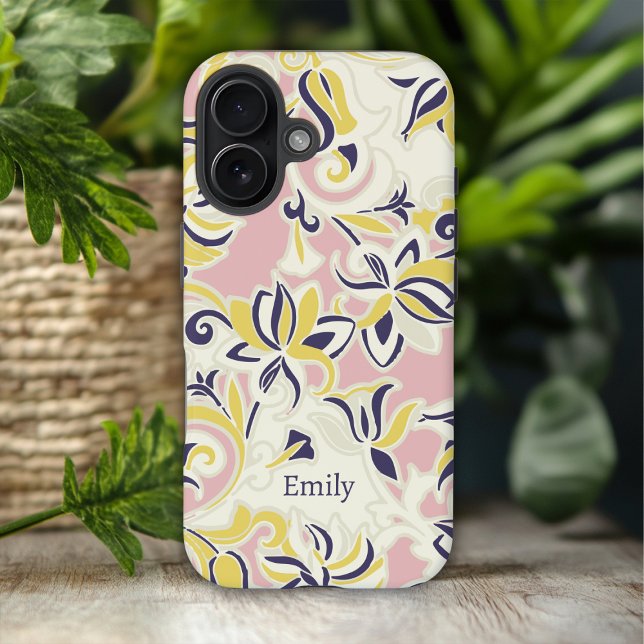 Modern Abstract Girley Floral Personalized Name Case-Mate iPhone Case (Creator Uploaded)